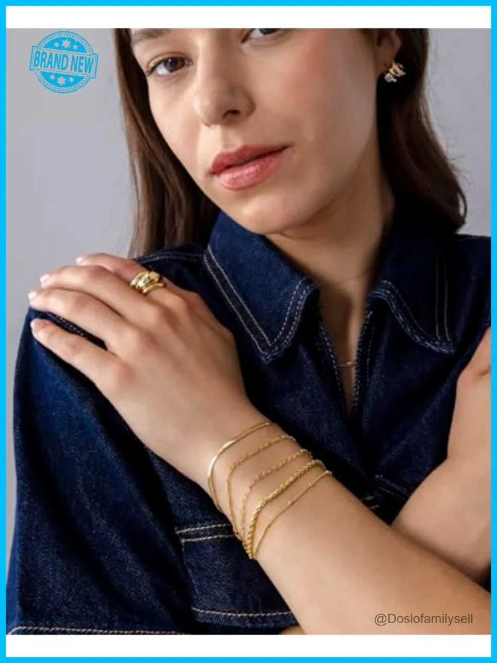 5 Pack 18K Gold Plated Chain Bracelets Set Stackable Paperclip Snake Rope